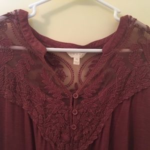 Dusty Rose Lace Yoke Top